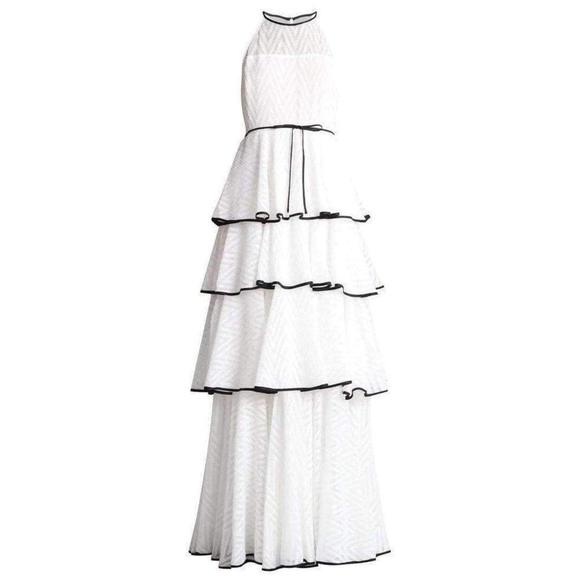 Zac Posen - White Tiered Chevron Gown - US 8
